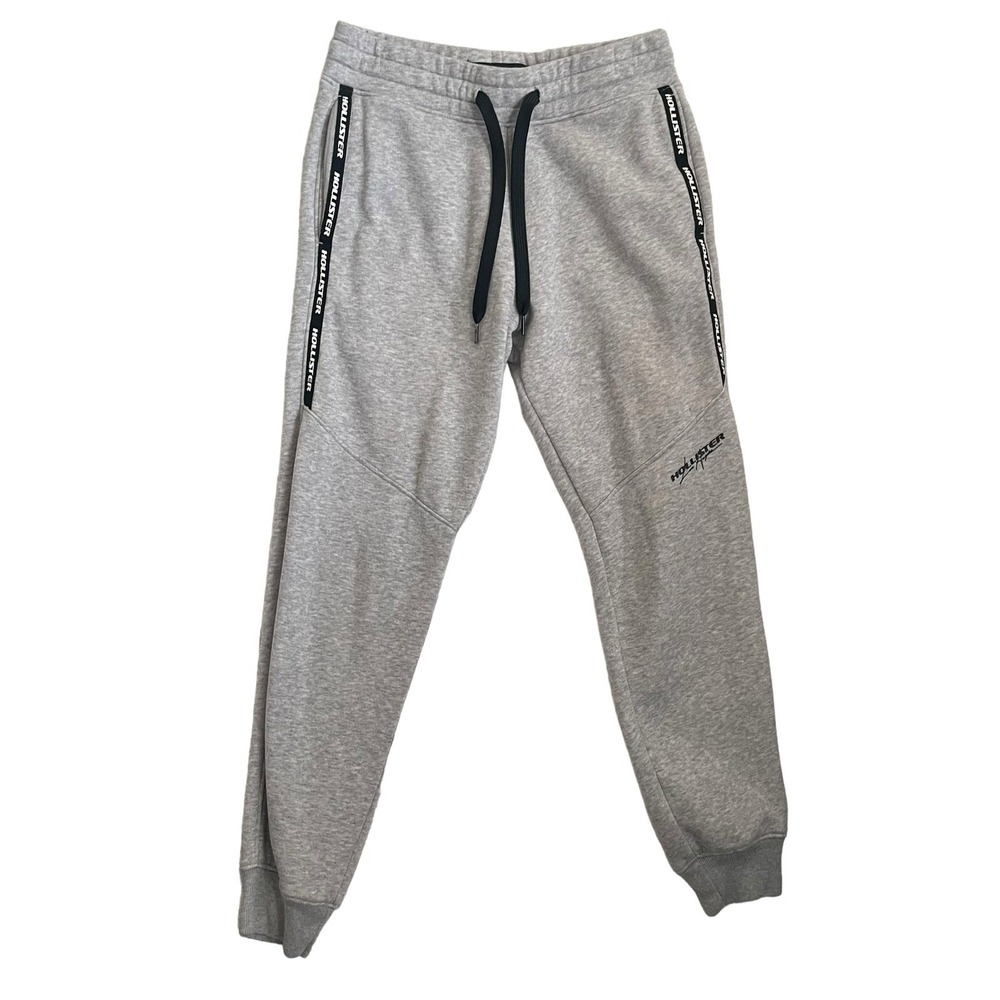 Hollister Women Athleisure Gorpcore Joggers XS Gray Side Tape Logo Fleece Pants